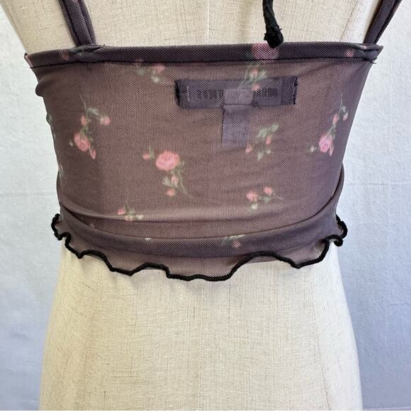 Urban Outfitters Layered Cropped Cami Mesh Floral Print Ribbed Panel Size Medium - Picture 10 of 16
